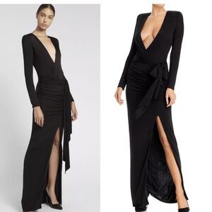 Alice and Olivia Kyra Plunging Draped Maxi Dress